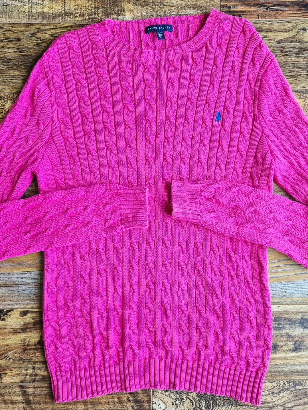 Vintage Y2K Ralph Lauren Blue Label Pony Cotton Cable Knit Crew-Neck Sweater